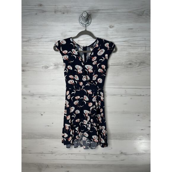J. Crew Mercantile Dress Womens 00 Navy Floral Surplice Wrap Cap Sleeve - Picture 1 of 11